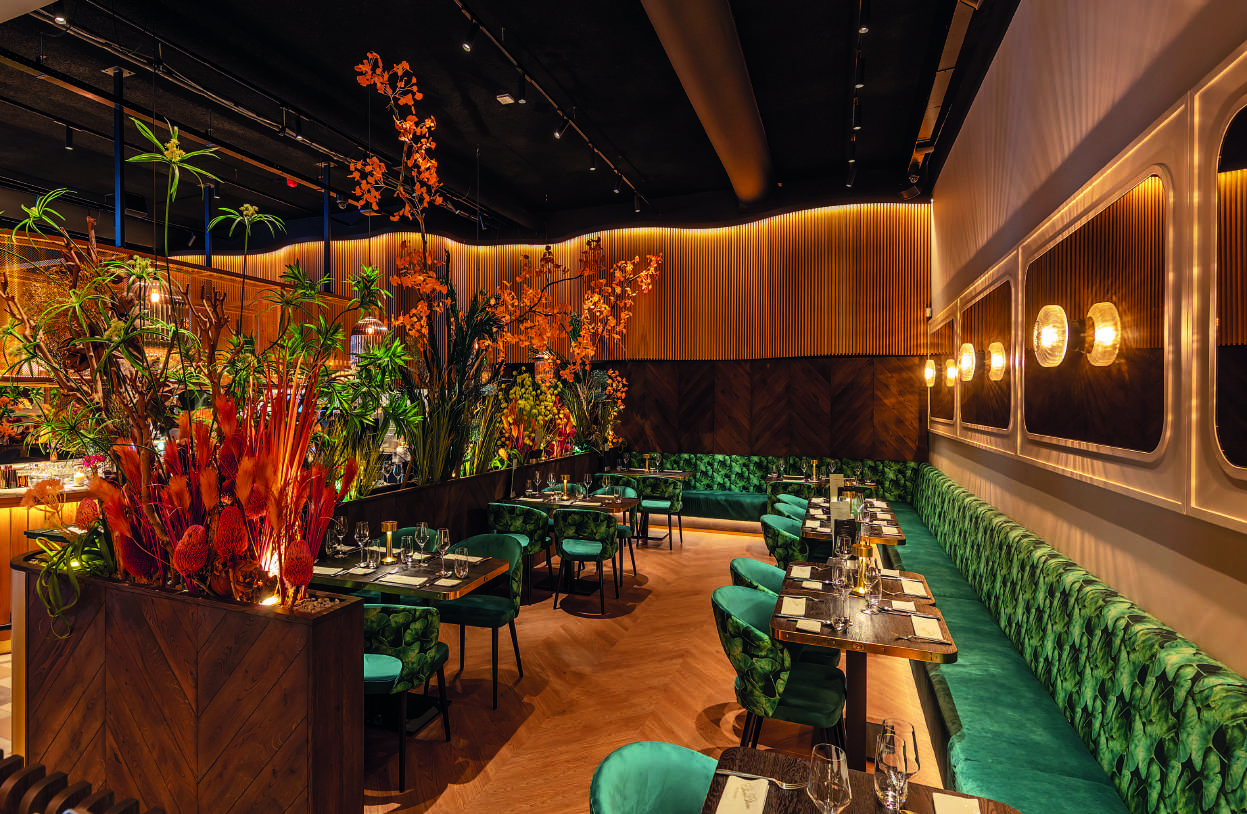 Ammonite Hotel dining interior with crafted material details